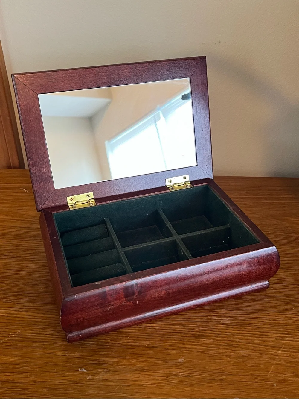 Wood Jewelry Box with Floral Needlepoint Inlay - Burgundy